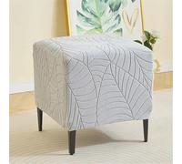 Highdi Housse Ottomane Carré Housses de Pouf Extensible, Housses de Repose-Pieds en Jacquard de Feuillage, Housse de Tabouret avec Fond Élastique Antidérapante (Gris Clair,45x45x45cm)