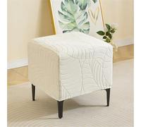 Highdi Housse Ottomane Carré Housses de Pouf Extensible, Housses de Repose-Pieds en Jacquard de Feuillage, Housse de Tabouret avec Fond Élastique Antidérapante (Beige,45x45x45cm)