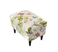 Highdi Housse Ottomane Housses de Pouf Extensible Rectangulaire | Housse de Repose-Pieds Protecteur de Meubles Housse de Tabouret avec Fond Élastique Antidérapante Lavable (Fleur et Feuille)