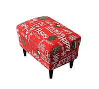 Highdi Housse Ottomane Housses de Pouf Extensible Rectangulaire, Housse de Repose-Pieds Protecteur de Meubles Housse de Tabouret avec Fond Élastique Antidérapante Lavable (Rouge de Noël)