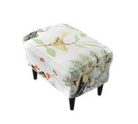 Highdi Housse Ottomane Housses de Pouf Extensible Rectangulaire, Housse de Repose-Pieds Protecteur de Meubles Housse de Tabouret avec Fond Élastique Antidérapante Lavable (Fleurs et Oiseaux)