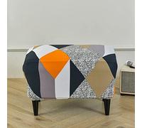 Highdi Housse Ottomane Housses de Pouf Extensible Rectangulaire, Housse de Repose-Pieds Protecteur de Meubles Housse de Tabouret avec Fond Élastique Lavable (géométrie Orange,1 pièce)