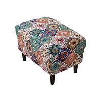 Highdi Housse Ottomane Housses de Pouf Extensible Rectangulaire, Housse de Repose-Pieds Protecteur de Meubles Housse de Tabouret avec Fond Élastique Antidérapante Lavable (Fleurs de Datura,L)