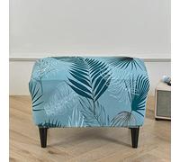 Highdi Housse Ottomane Housses de Pouf Extensible Rectangulaire, Housse de Repose-Pieds Protecteur de Meubles Housse de Tabouret avec Fond Élastique Lavable (Feuilles Bleues,2 pièces)