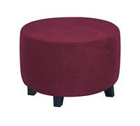 Highdi Housse Ottomane Housses de Pouf Extensible Rond, Velours Housse de Repose-Pieds Protecteur de Meubles Housse de Tabouret avec Fond Élastique Antidérapante Lavable (Rouge Bordeaux,M)