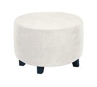 Highdi Housse Ottomane Housses de Pouf Extensible Rond, Velours Housse de Repose-Pieds Protecteur de Meubles Housse de Tabouret avec Fond Élastique Antidérapante Lavable (Blanc,S)