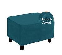 Highdi Housse Ottomane Housses de Pouf Extensible Velours Rectangulaire, Housse de Repose-Pieds Couleur Unie Protecteur de Meubles Housse de Tabouret avec Fond Élastique Antidérapante (lac Bleu,XL)