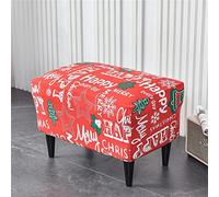 Highdi Housse Ottomane Rectangulaire Extensible Antidérapante Housses de Pouf Imprimée Housses de Repose-Pieds, Housse de Tabouret Lavable et Amovible pour Salon Chambre (Noël Rouge)
