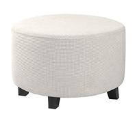Highdi Housse Ottomane Rond Housses de Pouf Extensible Jacquard, Housse de Repose-Pieds Protecteur de Meubles Housse de Tabouret avec Fond Élastique Antidérapante (Blanc,L)