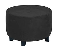 Highdi Housse Ottomane Rond Housses de Pouf Extensible Velours de Luxe, Housse de Repose-Pieds Protecteur de Meubles Housse de Tabouret avec Fond Élastique Antidérapante (Le Noir,L)
