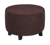 Highdi Housse Ottomane Rond Housses de Pouf Extensible Velours de Luxe, Housse de Repose-Pieds Protecteur de Meubles Housse de Tabouret avec Fond Élastique Antidérapante (Marron,S)