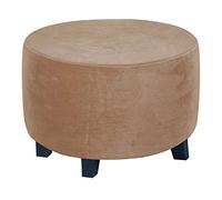 Highdi Housse Ottomane Rond Housses de Pouf Extensible Velours de Luxe, Housse de Repose-Pieds Protecteur de Meubles Housse de Tabouret avec Fond Élastique Antidérapante (Chameau léger,S)