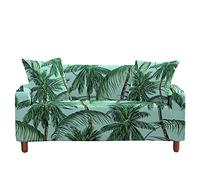 Highdi Housses de Canapé Extensible, Imprimé de Feuille Plante Housse de Canapé avec Accoudoirs, Élastique Revêtement de Canapé 1/2/3/4 Places Housse de Protection (3 Places,Cocotier)