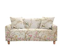 Highdi Housses de Canapé Extensible, Oiseau Fleur Motif Revêtement de Canapé 1/2/3/4 Places, Universel Housses de Canapé avec Accoudoirs (Beige,3 Places)