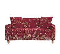 Highdi Housses de Canapé Extensible, Oiseau Fleur Motif Revêtement de Canapé 1/2/3/4 Places, Universel Housses de Canapé avec Accoudoirs (Rouge,2 Places)