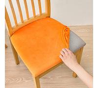 Highdi Housses de Siège de Chaise Velours de Luxe, Lot de 2, 4 ou 6 Housse de Chaise Stretch Lavable Amovible Housse Assise Chaise, pour Salle à Manger, Hôtel, Banquet (Orange,2 pièces)