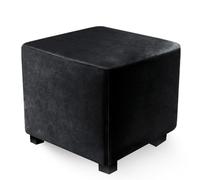 Highdi Housses Ottomane Carré Housses de Pouf Housse Repose-Pieds en Velours Doux Housse de Tabouret Anti-dérapante avec Fond Élastique, Plusieurs Couleurs Disponibles (Noir,45x45x45cm)