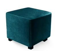 Highdi Housses Ottomane Carré Housses de Pouf Housse Repose-Pieds en Velours Doux Housse de Tabouret Anti-dérapante avec Fond Élastique, Plusieurs Couleurs Disponibles (Turquoise,45x45x45cm)