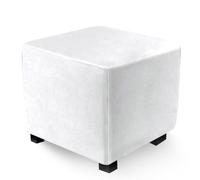 Highdi Housses Ottomane Carré Housses de Pouf Housse Repose-Pieds en Velours Doux Housse de Tabouret Anti-dérapante avec Fond Élastique, Plusieurs Couleurs Disponibles (Blanc,45x45x45cm)