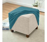 Highdi Housses Ottomane Housses de Pouf Carré Extensible Housse Repose-Pieds en Jacquard à Crreaux, Couleur Unie Housse de Tabouret Extensible Doux Lavable avec Fond Élastique (Turquoise)