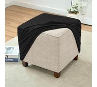 Highdi Housses Ottomane Housses de Pouf Carré Extensible Housse Repose-Pieds en Jacquard à Crreaux, Couleur Unie Housse de Tabouret Extensible Doux Lavable avec Fond Élastique (Noir)
