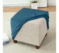 Highdi Housses Ottomane Housses de Pouf Carré Housse Repose-Pieds en Velours Extensible Doux Couleur Unie Housse de Tabouret Protecteur de Meubles avec Fond Élastique (45x45x45cm,Bleu Paon)