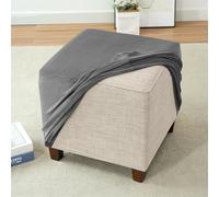 Highdi Housses Ottomane Housses de Pouf Carré Housse Repose-Pieds en Velours Extensible Doux Couleur Unie Housse de Tabouret Protecteur de Meubles avec Fond Élastique (80x80x45cm,Gris Foncé)