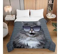 Highdi Impression de Chat Bedding Couette 220 x 240 cm, Ete Douce Microfibre Couette, Couette Imprimée 220x240 Poids Léger Couette Enfant, pour Couette 2 Personnes (Lunettes,180x220cm)