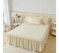 Highdi Jupe de Lit 140X200, Microfibre Couvre-lit Cache Sommier à Volants Tour de Lit en Coton Blanc, Protège-Matelas à Taille Elastique - Ourlet de Jupe de 40 cm