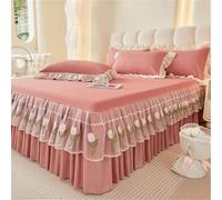 Highdi Jupe de lit à Volants Couvre-lit Microfibre Antidérapant Cache Sommier avec Ourlet Élastique et Doux Drap Housse Para Single Queen King, Fleur Broderie (Rose,120x200cm)