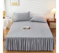 Highdi Jupe de lit à Volants Élastique, Couleur Unie Couvre-lit Cache Sommier avec Ourlet, Confort Drap Housse avec 2 Taies d'oreiller Para Lit Double Simple (Gris,200x220cm)