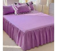 Highdi Jupe de lit à Volants Élastique, Couvre-lit Cache Sommier avec Ourlet, Couleur Unie Confort et Douceur Drap Housse Para Single Queen (Violet1,180x200cm)