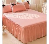 Highdi Jupe de lit à Volants Élastique, Couvre-lit Cache Sommier avec Ourlet, Couleur Unie Confort et Douceur Drap Housse Para Single Queen (Rose 2,150x200cm)