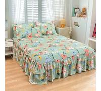 Highdi Jupe de lit à Volants Élastique, Imprimé Floral Coloré Couvre-lit Cache Sommier avec Ourlet, Confort Drap Housse avec 2 Taies d'oreiller Para Lit Double Simple (Vert-Rose,150x200cm)