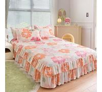 Highdi Jupe de lit à Volants Élastique, Imprimé Floral Coloré Couvre-lit Cache Sommier avec Ourlet, Confort Drap Housse avec 2 Taies d'oreiller Para Lit Double Simple (Rose-Orange 1,180x200cm)