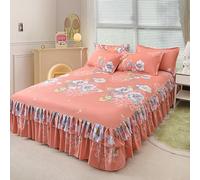 Highdi Jupe de lit à Volants Élastique, Imprimé Floral Coloré Couvre-lit Cache Sommier avec Ourlet, Confort Drap Housse avec 2 Taies d'oreiller Para Lit Double Simple (Rose 1,200x220cm)