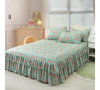 Highdi Jupe de lit à Volants Élastique, Imprimé Floral Coloré Couvre-lit Cache Sommier avec Ourlet, Confort Drap Housse avec 2 Taies d'oreiller Para Lit Double Simple (Vert 1,180x220cm)