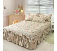 Highdi Jupe de lit à Volants Élastique, Imprimé Floral Coloré Couvre-lit Cache Sommier avec Ourlet, Confort Drap Housse avec 2 Taies d'oreiller Para Lit Double Simple (Kaki 2,180x200cm)