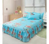 Highdi Jupe de lit à Volants Élastique, Imprimé Floral Coloré Couvre-lit Cache Sommier avec Ourlet, Confort Drap Housse avec 2 Taies d'oreiller Para Lit Double Simple (Bleu Ciel 2,120x200cm)