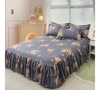 Highdi Jupe de lit à Volants Élastique, Imprimé Floral Coloré Couvre-lit Cache Sommier avec Ourlet, Confort Drap Housse avec 2 Taies d'oreiller Para Lit Double Simple (Gris-Rose 1,180x200cm)