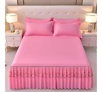 Highdi Jupe de lit à Volants Microfibre Couvre-lit, Couleur Solide Cache Sommier avec Ourlet Élastique et Doux Drap Housse Para Single Queen King (140x190cm,Rose 1)