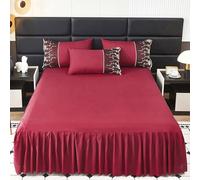 Highdi Jupe de lit à Volants Microfibre Couvre-lit, Couleur Unie Cache Sommier avec Ourlet Élastique et Doux Drap Housse Para Single Queen King (150x200cm,Bourgogne)