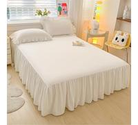 Highdi Jupe de lit à Volants Microfibre Couvre-lit Couleur Unie Coloré Doux et Antidérapant Cache Sommier avec Ourlet Élastique Drap Housse Para Single Queen King (180x200cm,Blanc)