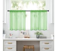 Highdi Lot de 2 Rideaux Cuisine Couleur Unie, Court à Passe Tringle Petit Rideau Courts pour Petite Fenêtre Salon Bistrot Rideau de Style Maison de Campagne (Vert1,L 76 x H 92 cm)