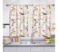 Highdi Lot de 2 Rideaux Cuisine, Courts Rideau Cuisine Rideau sous Evier, Petites Fenêtres Voilage Fenetre avec œillets pour Bistrot, Salon, Maison de Campagne (Oiseau,70x50cm)