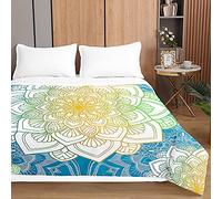 Highdi Mandala Style Couette 220 x 240 cm, Été Douce Microfibre, Imprimée Poids Léger pour 2 Personnes, Enfant (220 * 240cm, Bleu Jaune)