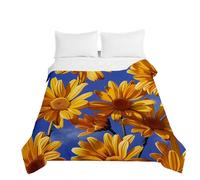 Highdi Microfibre Bedding Couette, 2.5 Tog Couette Ete 3D Marguerite, Lavable et Poids Léger Grande Jetés de Lit pour Lits Simple et Double Personnes (Bleu Jaune A,180x220cm)