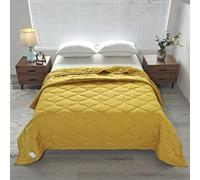 Highdi Microfibre Bedding Couette, Couette Ete Couleur Unie, Lavable et Poids Léger Jetés de lit pour Lits Simple et Double Personnes (Plaid Jaune,180x200cm)