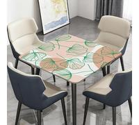 Highdi Nappe de Table Lavable, Carrée, avec Bord Élastique, pour Jardin, Intérieure, Extérieure, Résistante Aux Intempéries,Anti Taches, Série de Couleurs Morandi (Feuilles de Ginkgo,150x150cm)