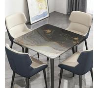 Highdi Nappe de Table Lavable, Carrée, avec Bord Élastique, pour Jardin, Intérieure, Extérieure, Résistante Aux Intempéries, Anti Taches, Lavable, Impression 3D en Marbre (Or Gris foncé,120x120cm)